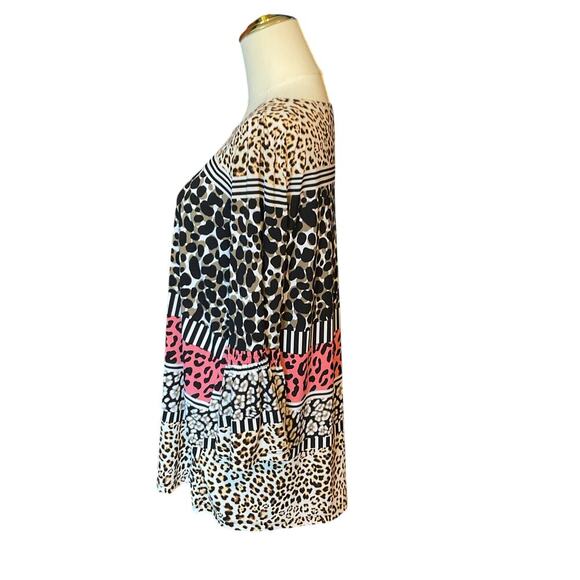 ELLEN TRACY PULLOVER BLOUSE MULTICOLOR LEOPARD PRINT 3/4 RUFFLE SLEEVE WOMEN LGE - Picture 3 of 7